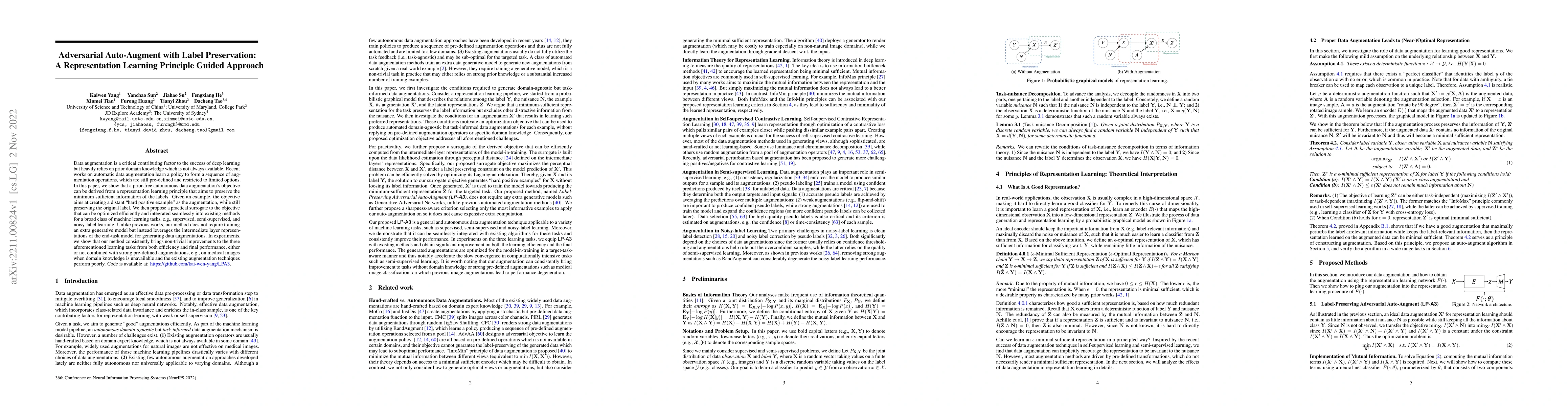 Thumbnail for Adversarial Auto-Augment with Label Preservation: A Representation
  Learning Principle Guided Approach
