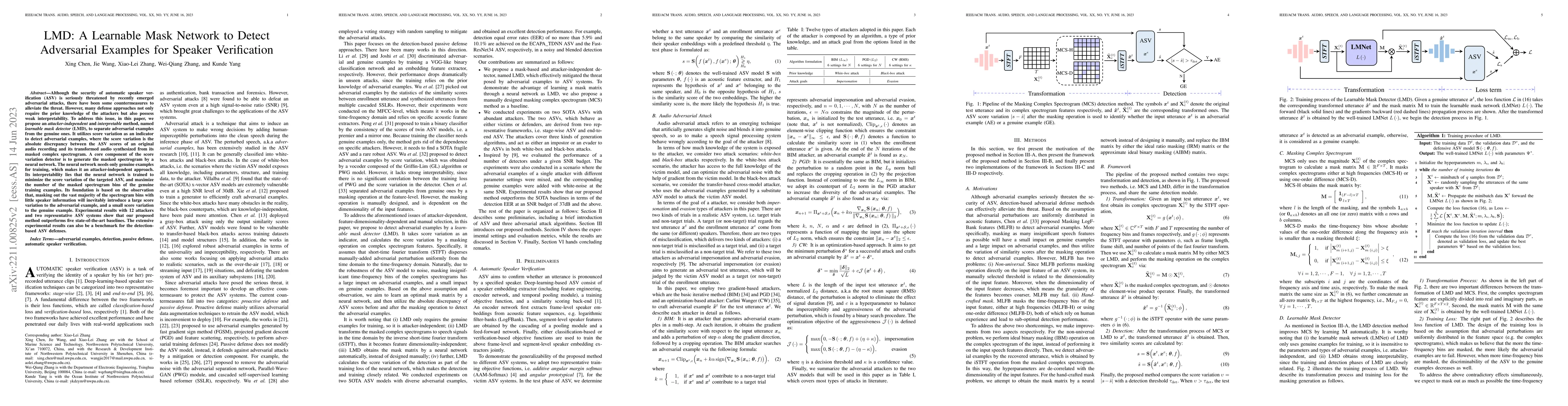 Thumbnail for LMD: A Learnable Mask Network to Detect Adversarial Examples for Speaker
  Verification
