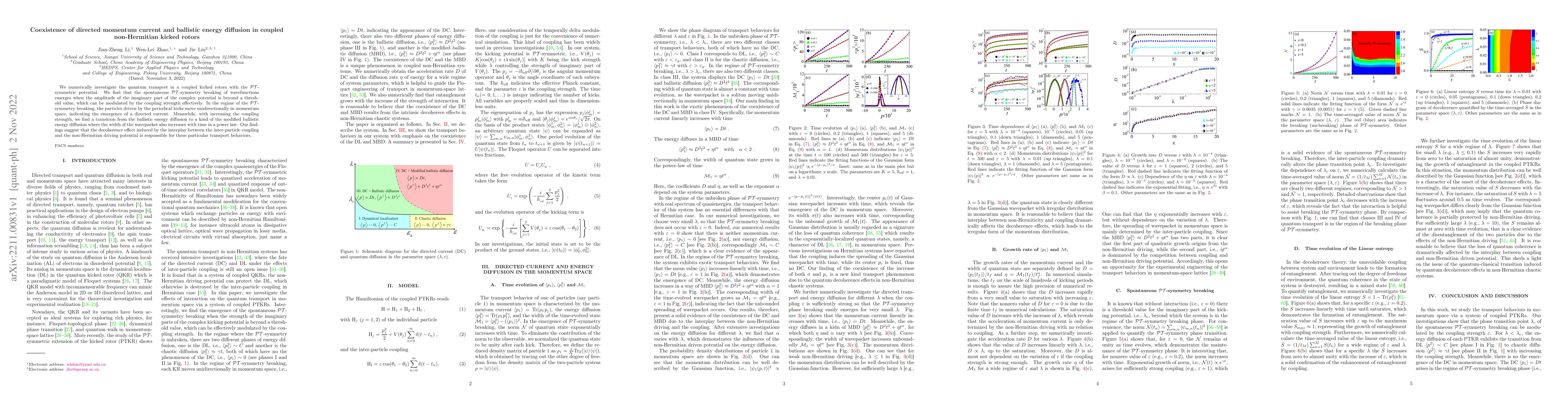 Thumbnail for Coexistence of directed momentum current and ballistic energy diffusion
  in coupled non-Hermitian kicked rotors