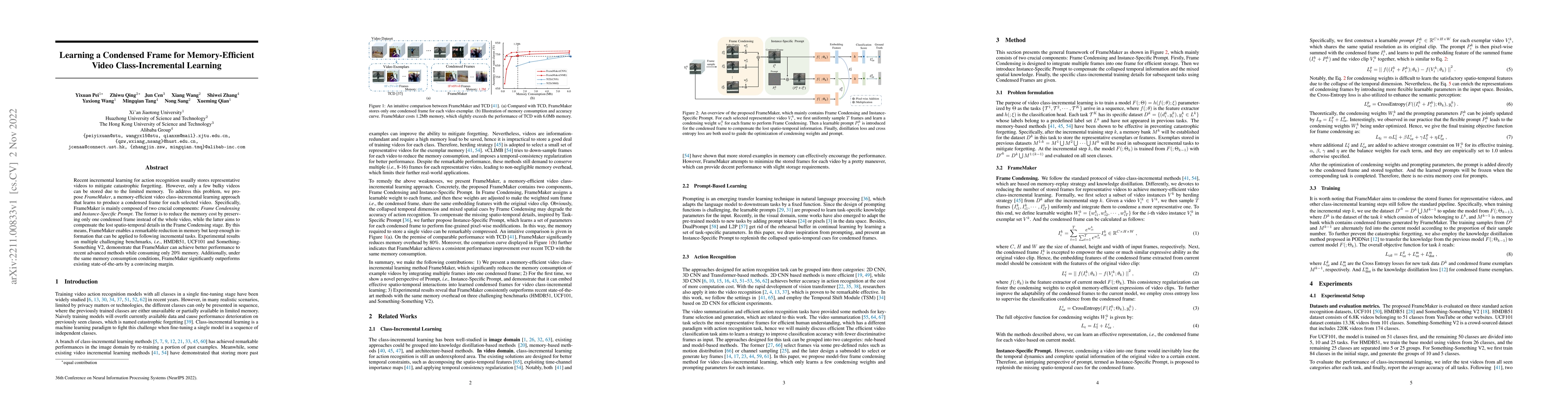 Thumbnail for Learning a Condensed Frame for Memory-Efficient Video Class-Incremental
  Learning