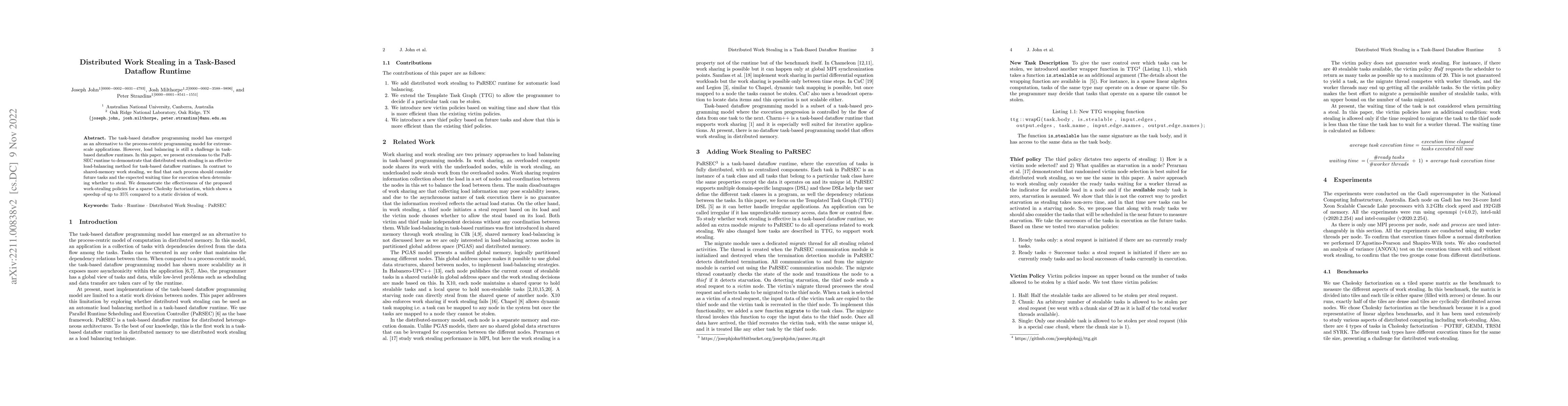 Thumbnail for Distributed Work Stealing in a Task-Based Dataflow Runtime