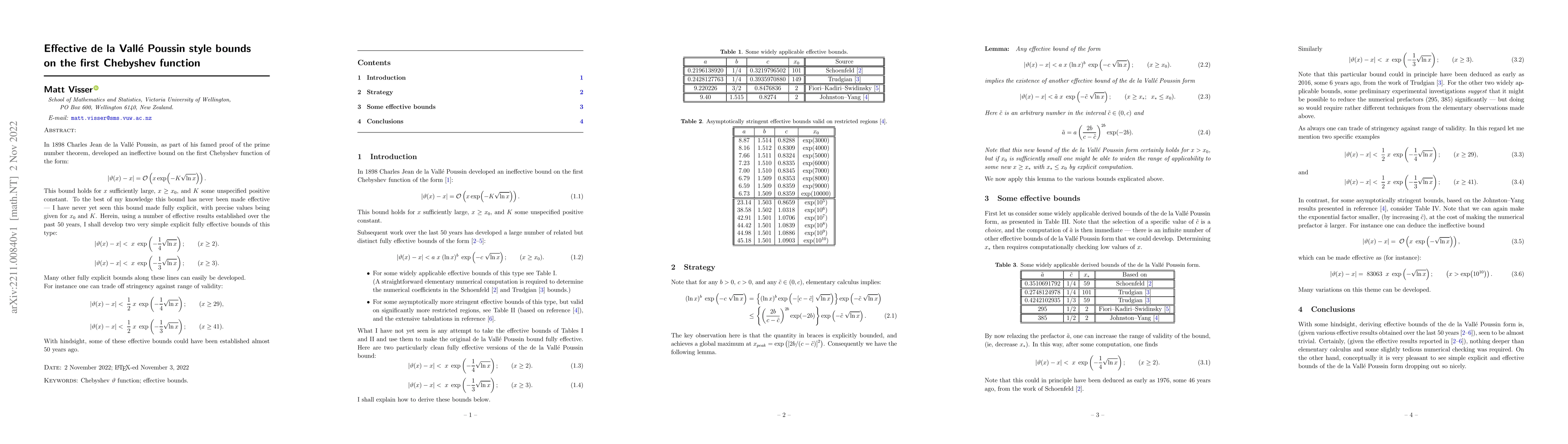 Thumbnail for Effective de la Valle Poussin style bounds on the first Chebyshev
  function