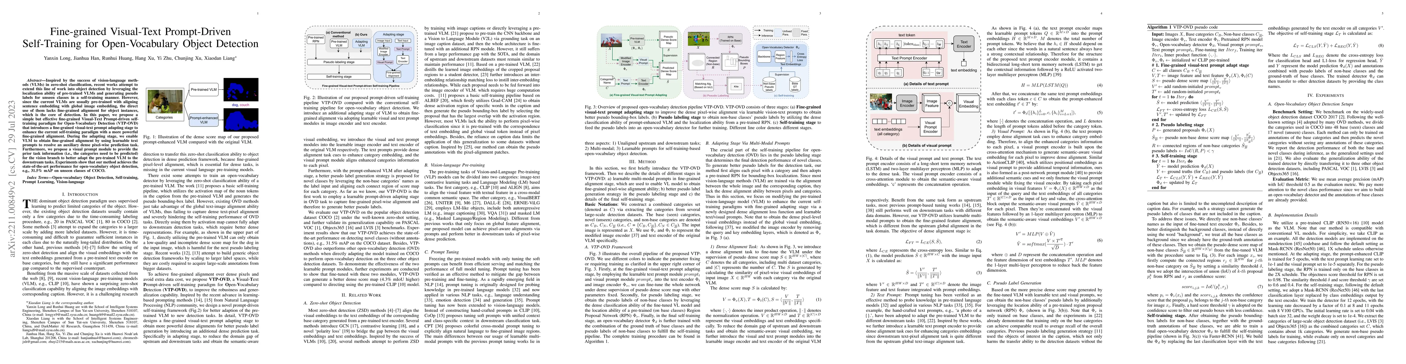 Thumbnail for Fine-grained Visual-Text Prompt-Driven Self-Training for Open-Vocabulary
  Object Detection