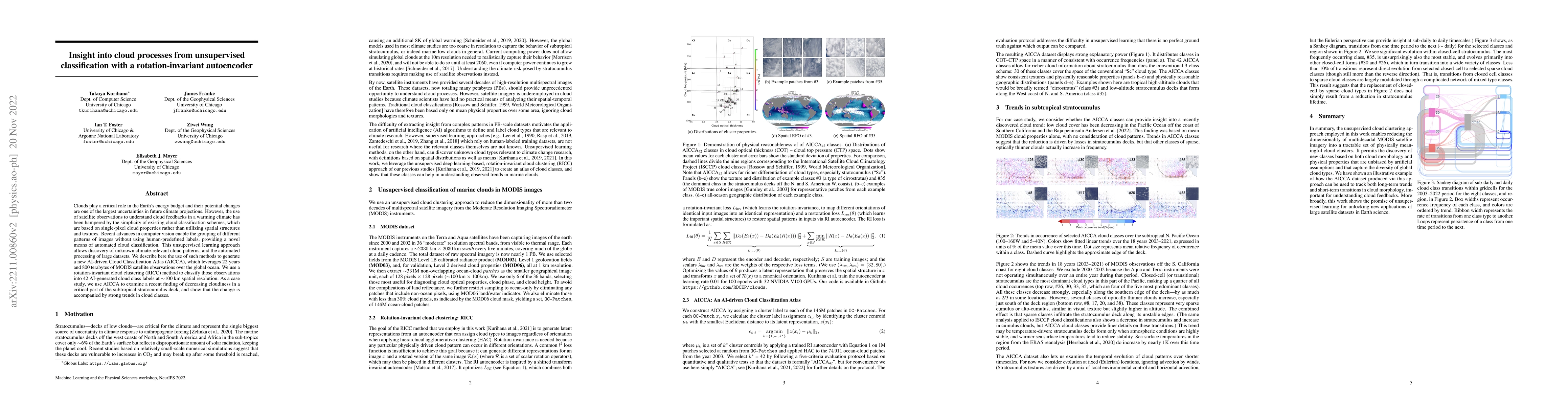 Thumbnail for Insight into cloud processes from unsupervised classification with a
  rotationally invariant autoencoder
