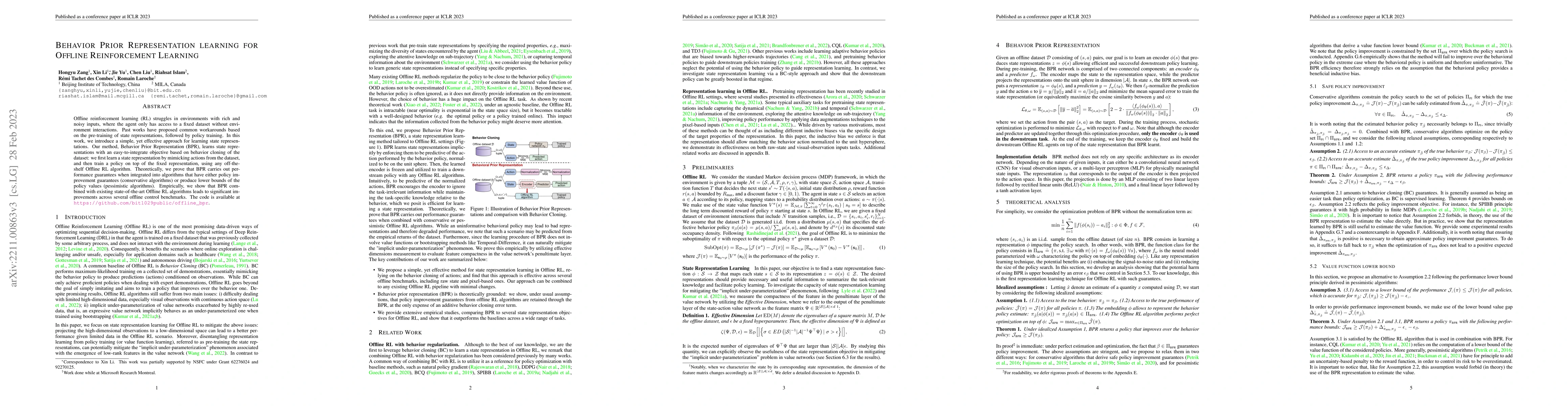 Thumbnail for Behavior Prior Representation learning for Offline Reinforcement
  Learning