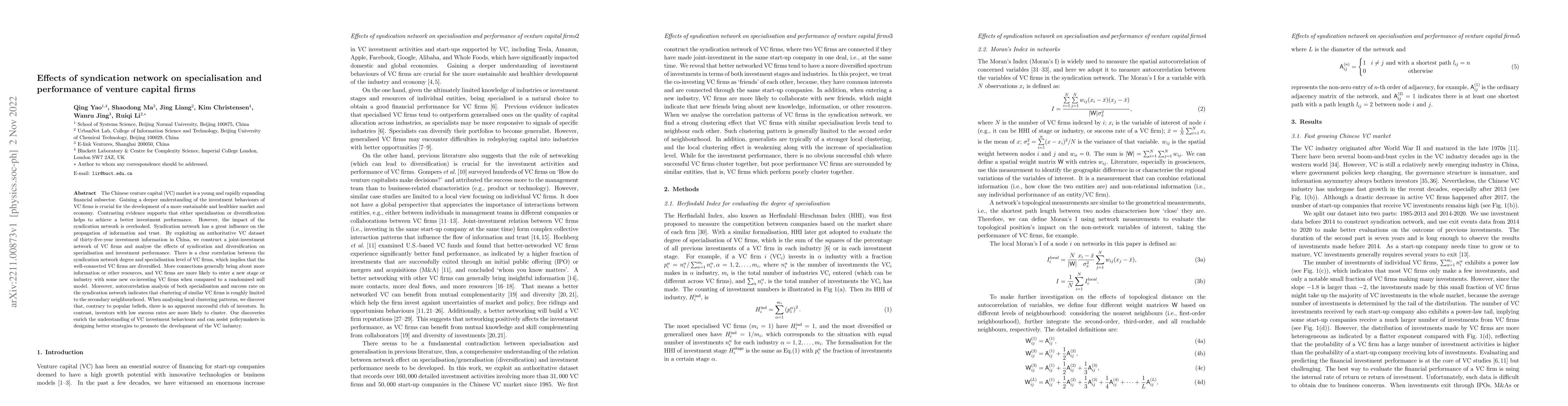 Thumbnail for Effects of syndication network on specialisation and performance of
  venture capital firms