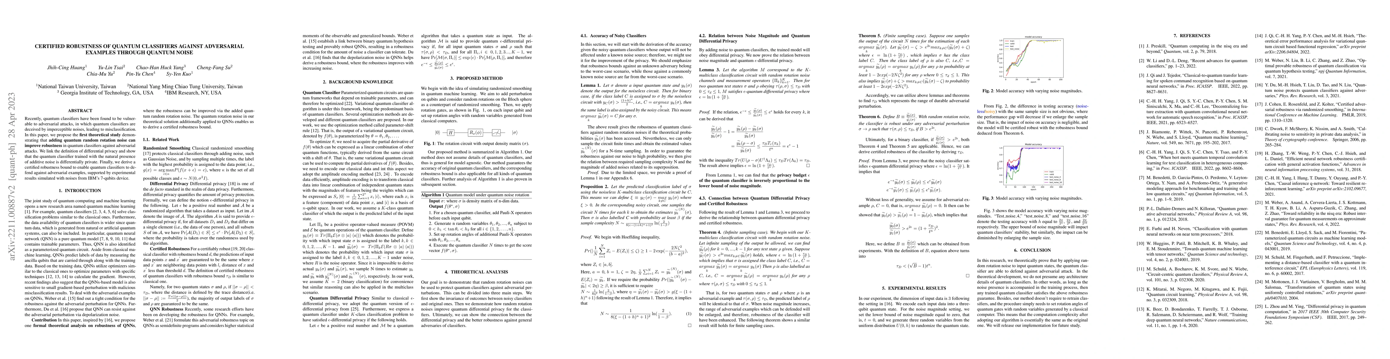 Thumbnail for Certified Robustness of Quantum Classifiers against Adversarial Examples
  through Quantum Noise