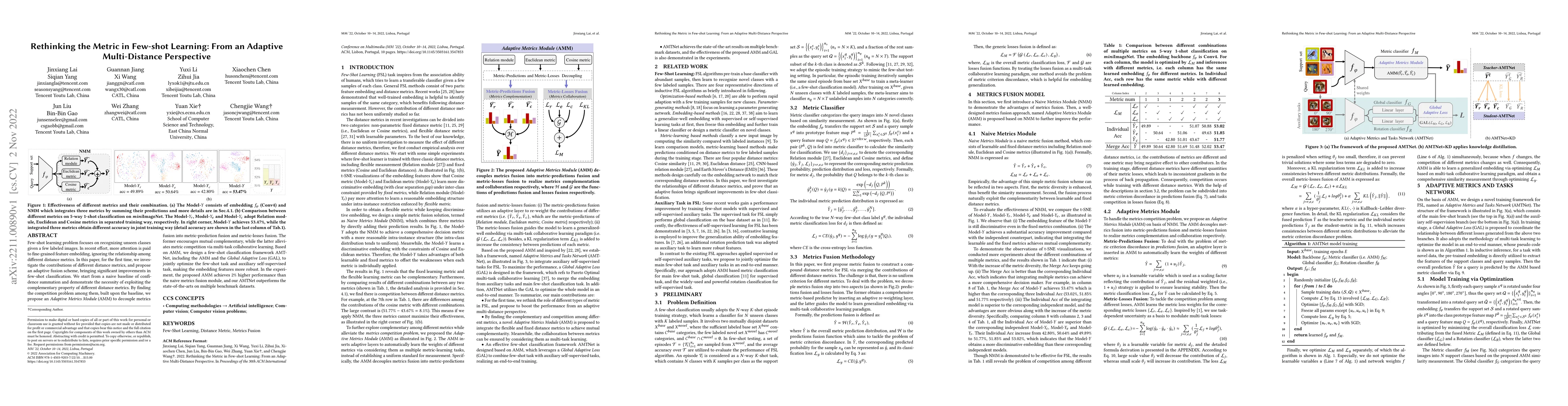 Thumbnail for Rethinking the Metric in Few-shot Learning: From an Adaptive
  Multi-Distance Perspective