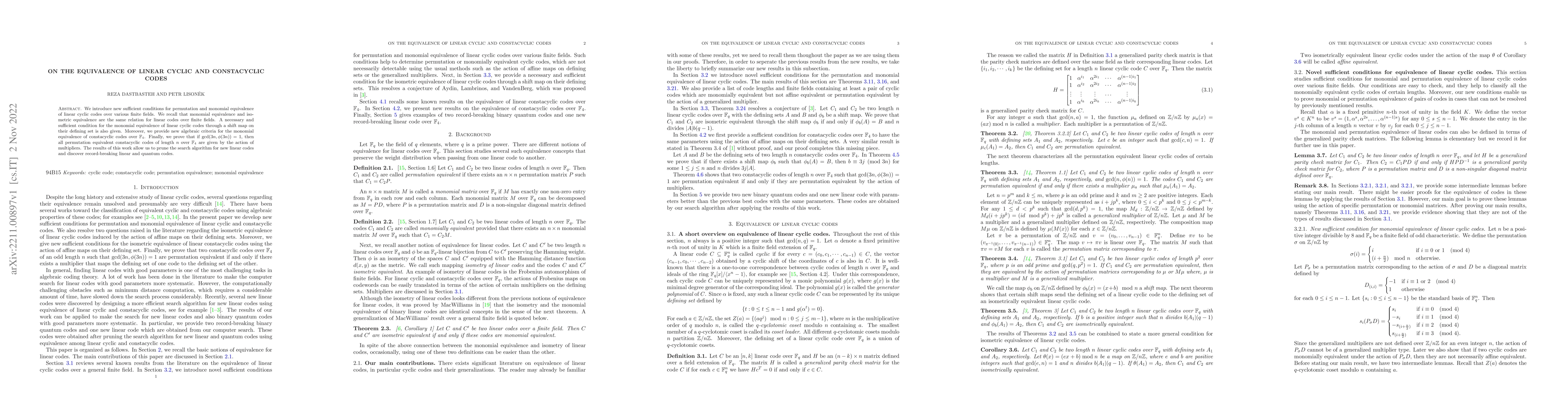 Thumbnail for On the equivalence of linear cyclic and constacyclic codes