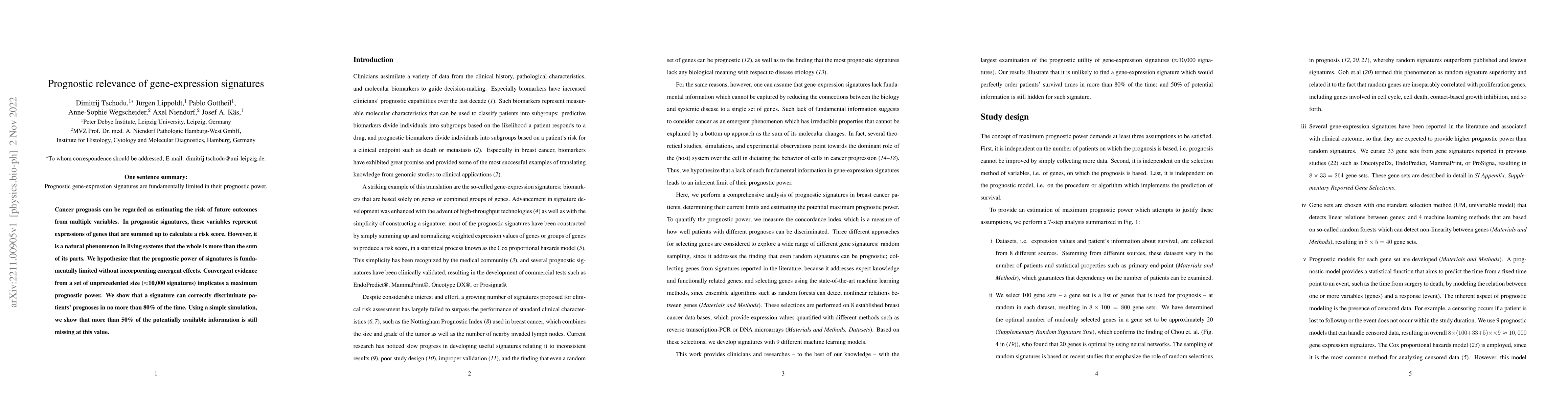 Thumbnail for Prognostic relevance of gene-expression signatures