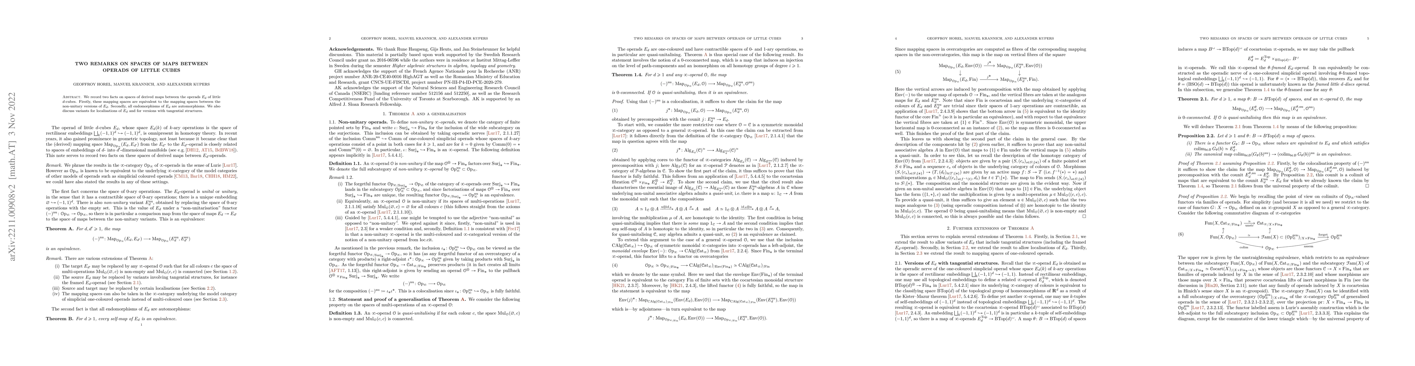Thumbnail for Two remarks on spaces of maps between operads of little cubes