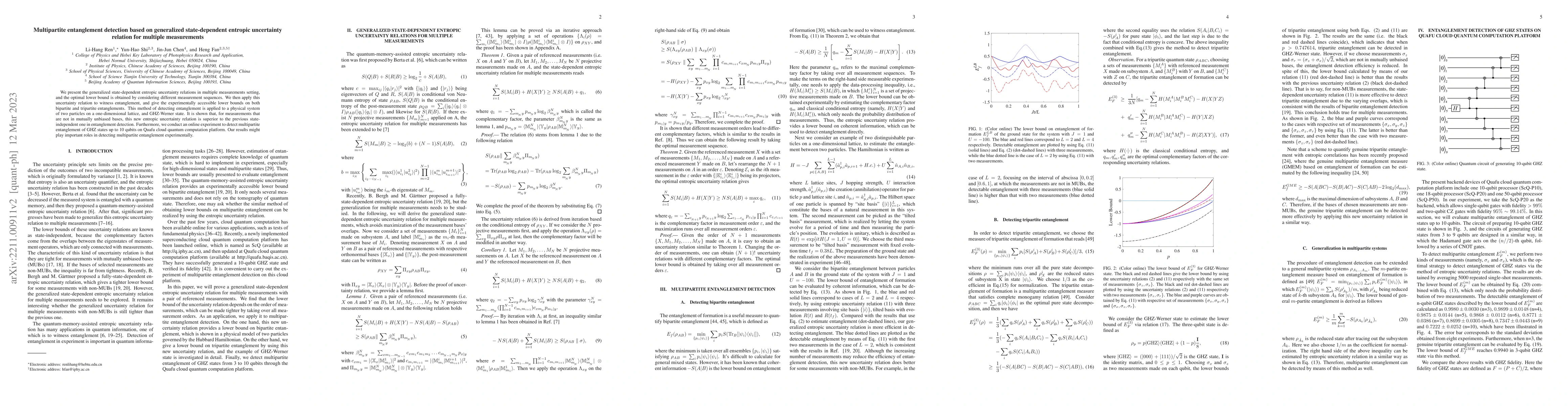 Thumbnail for Multipartite entanglement detection based on generalized state-dependent
  entropic uncertainty relation for multiple measurements