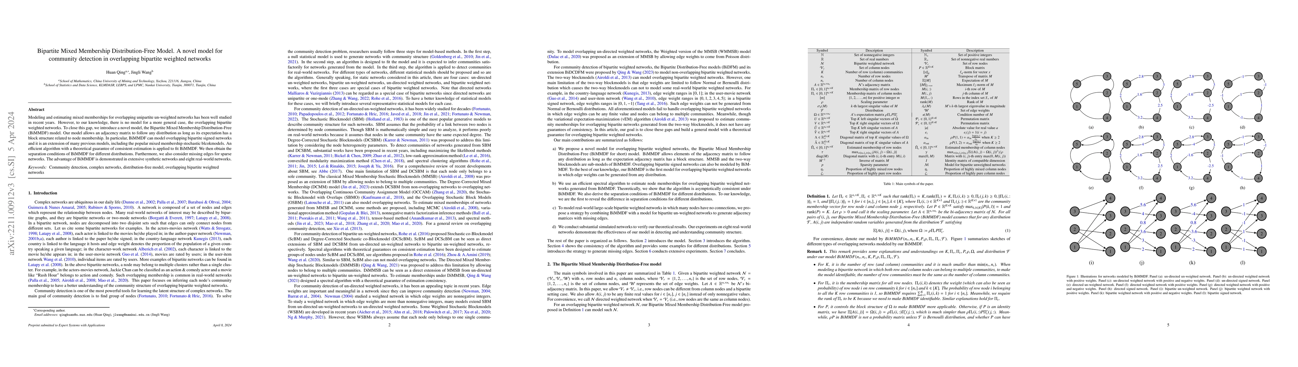 Thumbnail for Bipartite mixed membership distribution-free model. A novel model for
  community detection in overlapping bipartite weighted networks