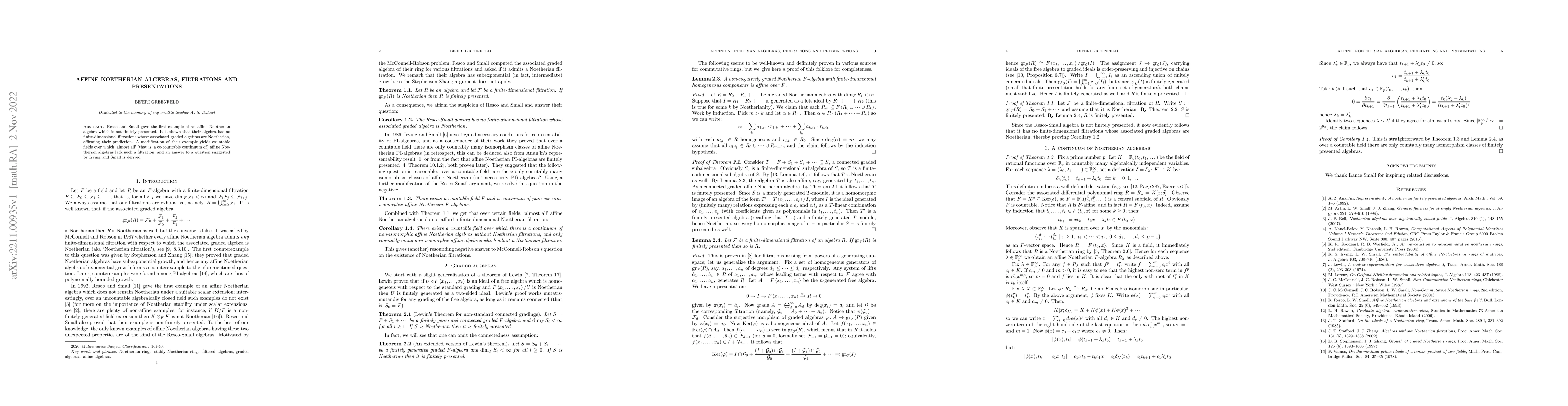Thumbnail for Affine Noetherian algebras, filtrations and presentations