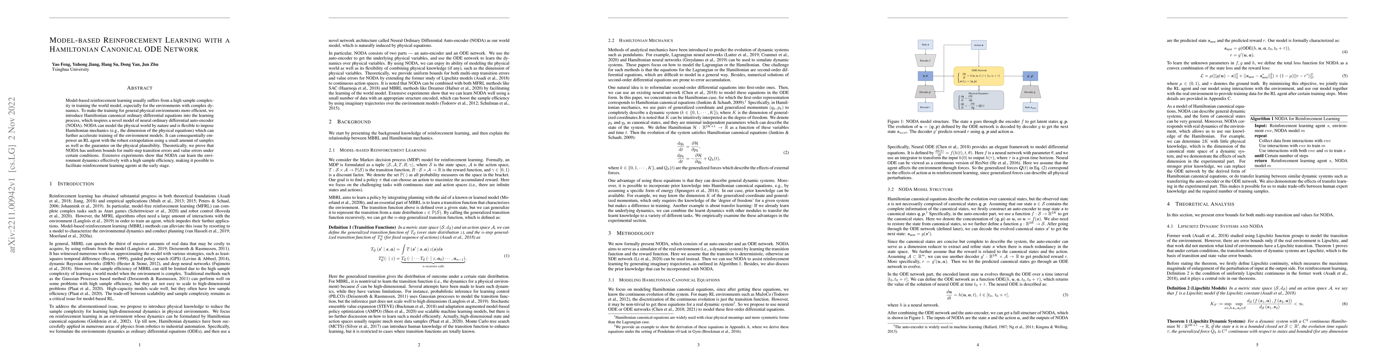 Thumbnail for Model-based Reinforcement Learning with a Hamiltonian Canonical ODE
  Network