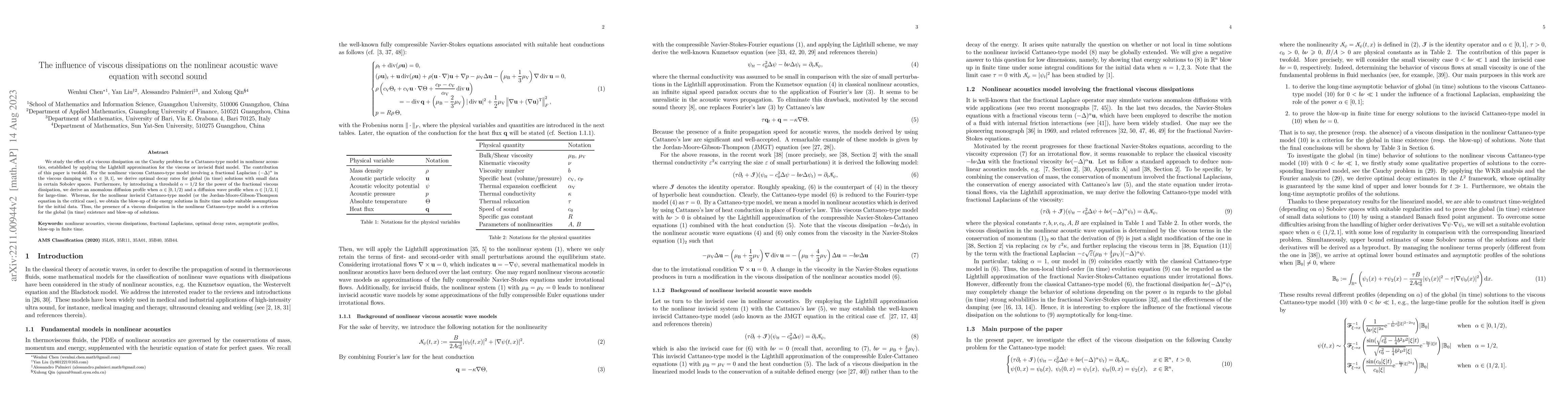 Thumbnail for The influence of viscous dissipations on the nonlinear acoustic wave
  equation with second sound