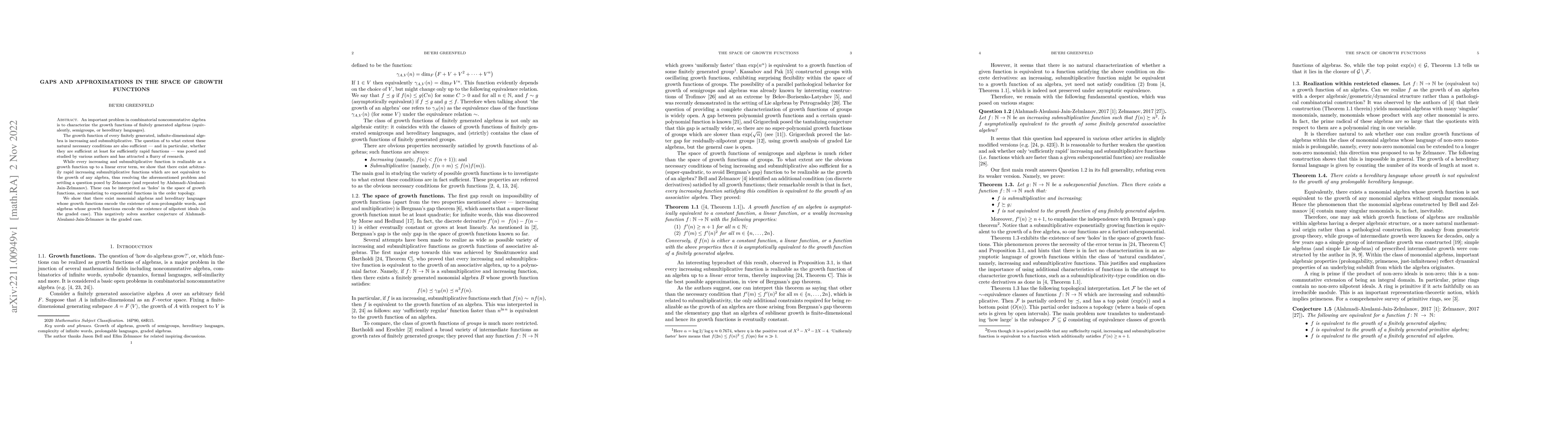 Thumbnail for Gaps and approximations in the space of growth functions