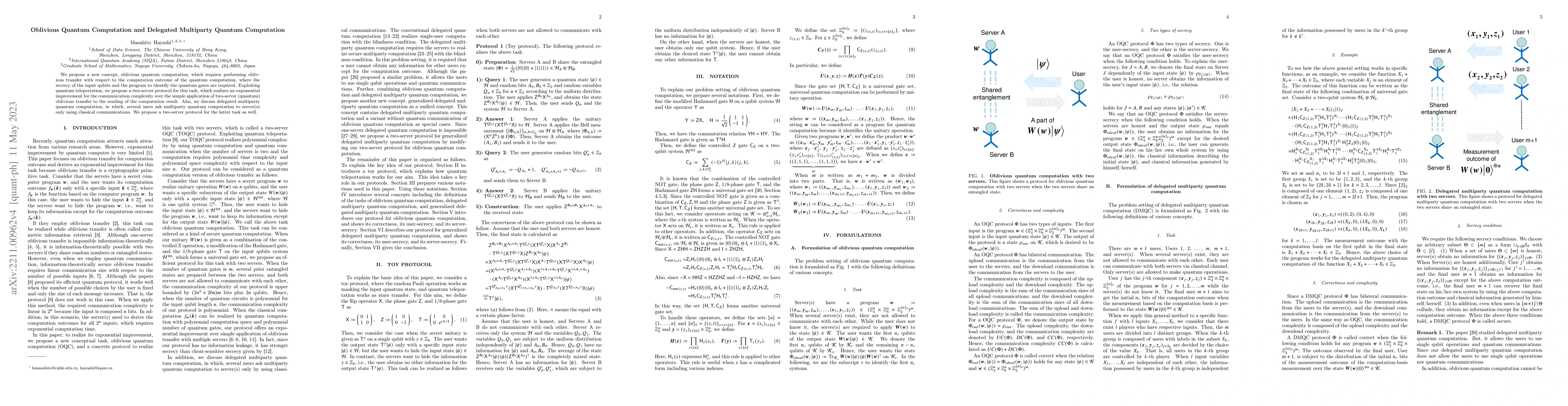 Thumbnail for Oblivious Quantum Computation and Delegated Multiparty Quantum
  Computation