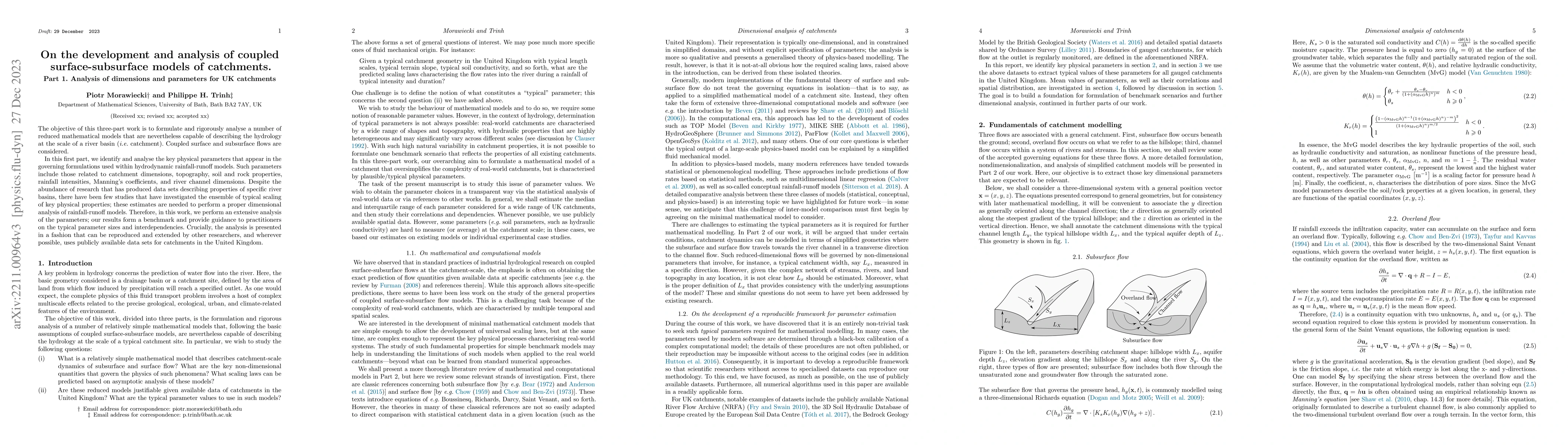 Thumbnail for On the development and analysis of coupled surface-subsurface models of
  catchments. Part 1. Analysis of dimensions and parameters for UK catchments
