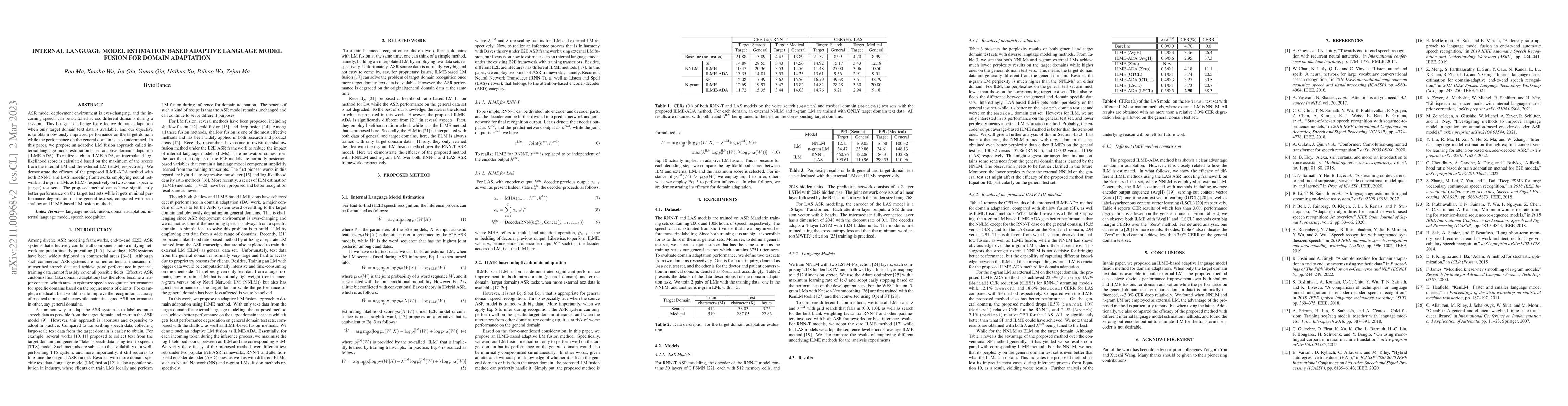 Thumbnail for Internal Language Model Estimation based Adaptive Language Model Fusion
  for Domain Adaptation