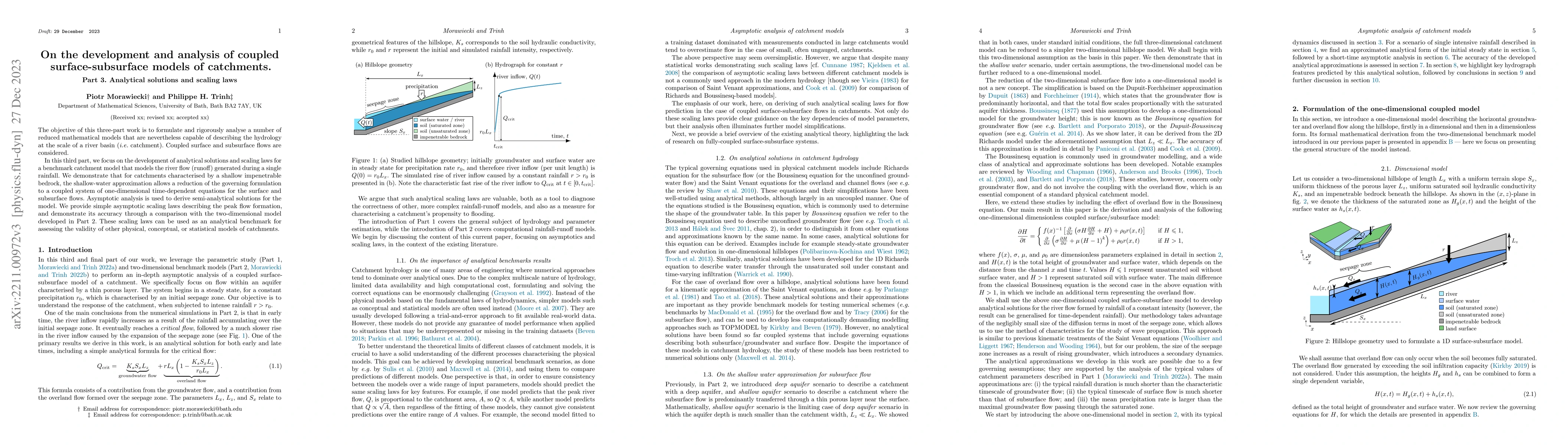 Thumbnail for On the development and analysis of coupled surface-subsurface models of
  catchments. Part 3. Analytical solutions and scaling laws