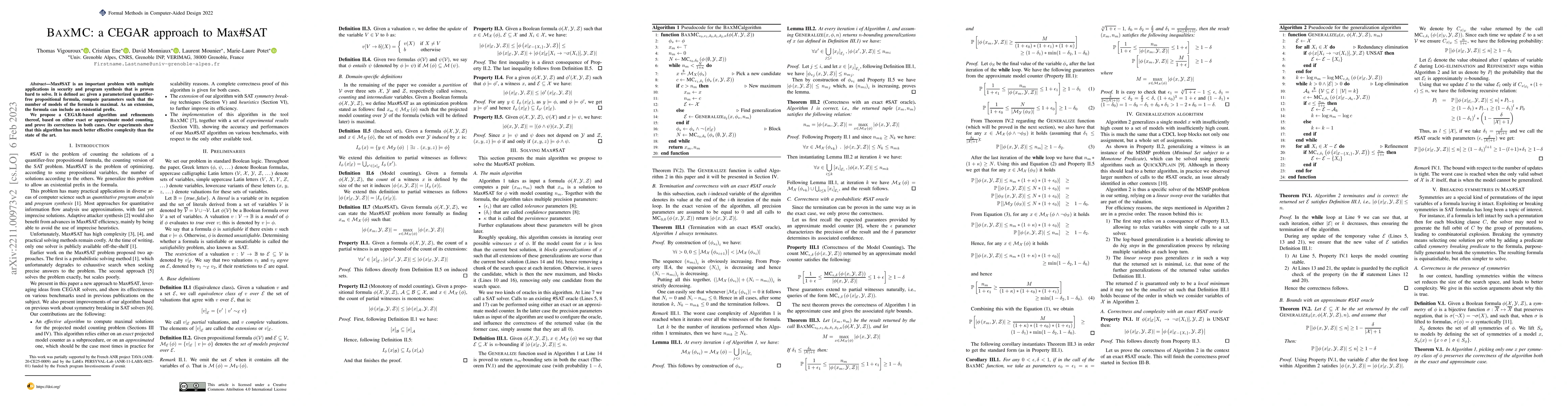 Thumbnail for BAXMC: a CEGAR approach to Max#SAT
