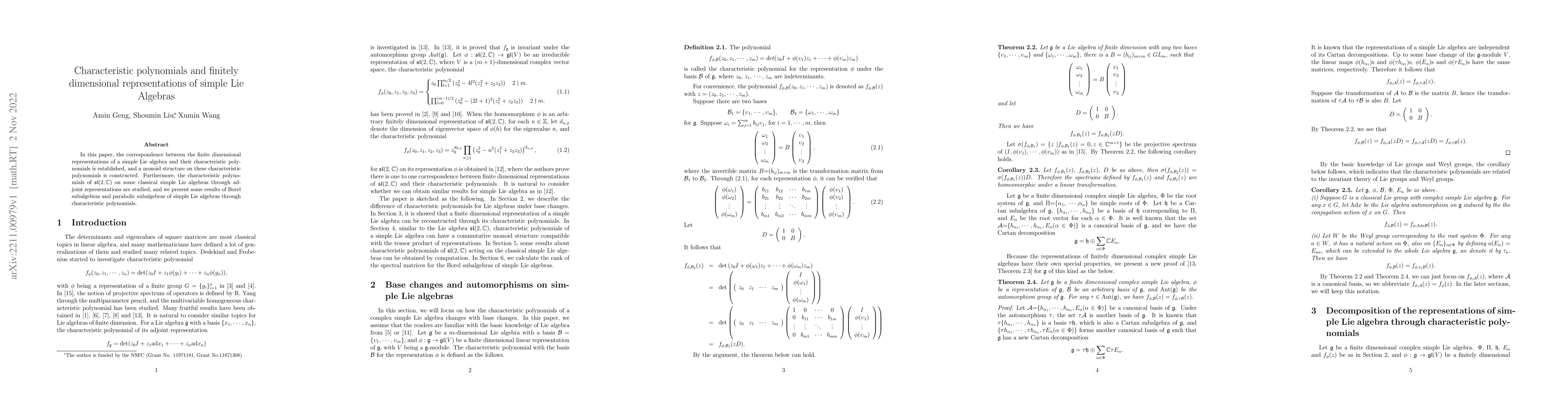 Thumbnail for Characteristic polynomials and finitely dimensional representations of
  simple Lie Algebras
