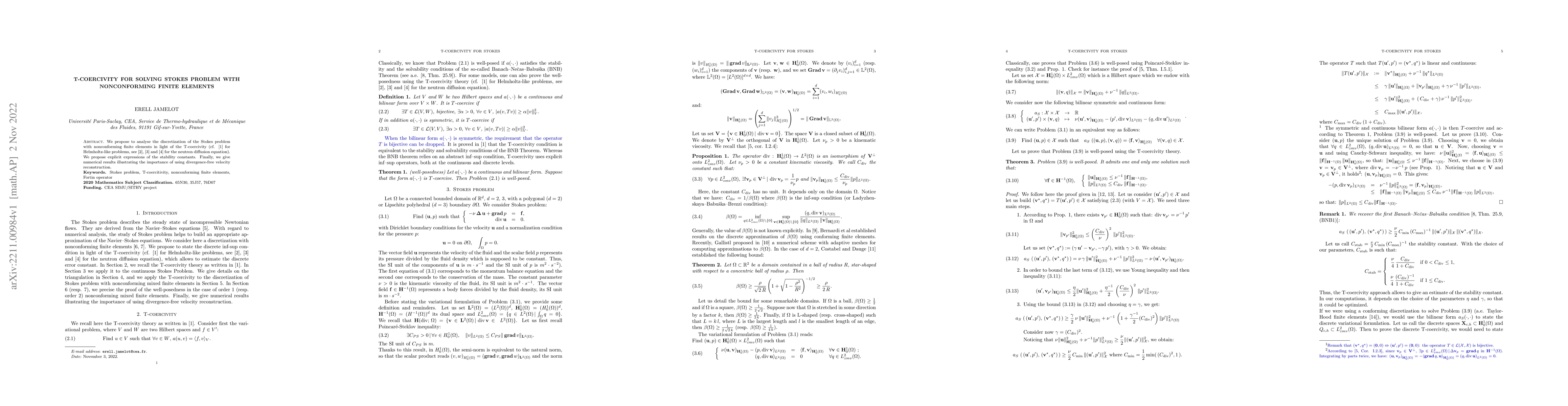 Thumbnail for T-coercivity for solving Stokes problem with nonconforming finite
  elements