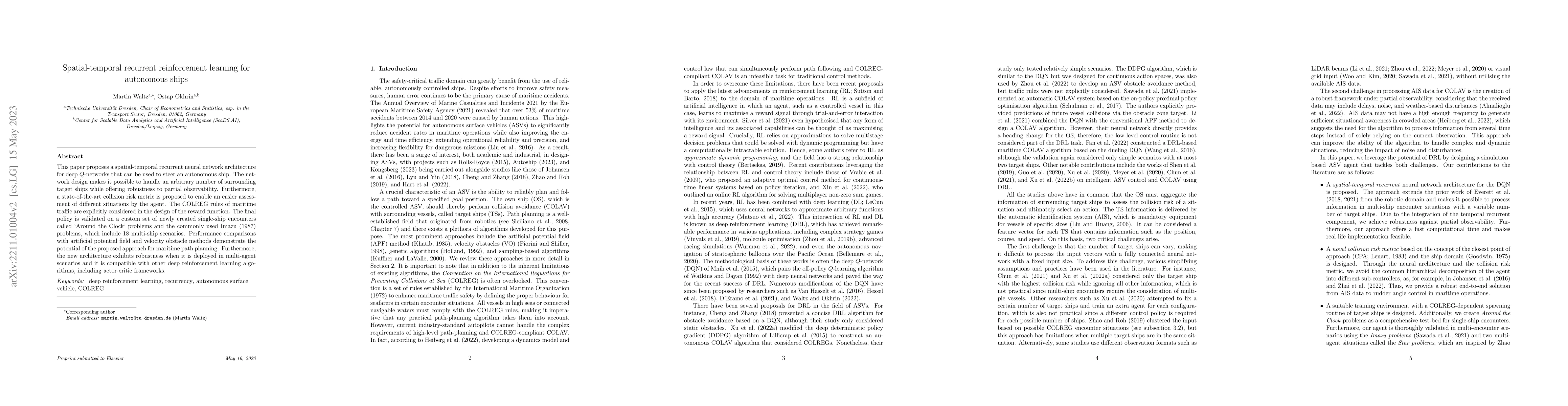 Thumbnail for Spatial-temporal recurrent reinforcement learning for autonomous ships