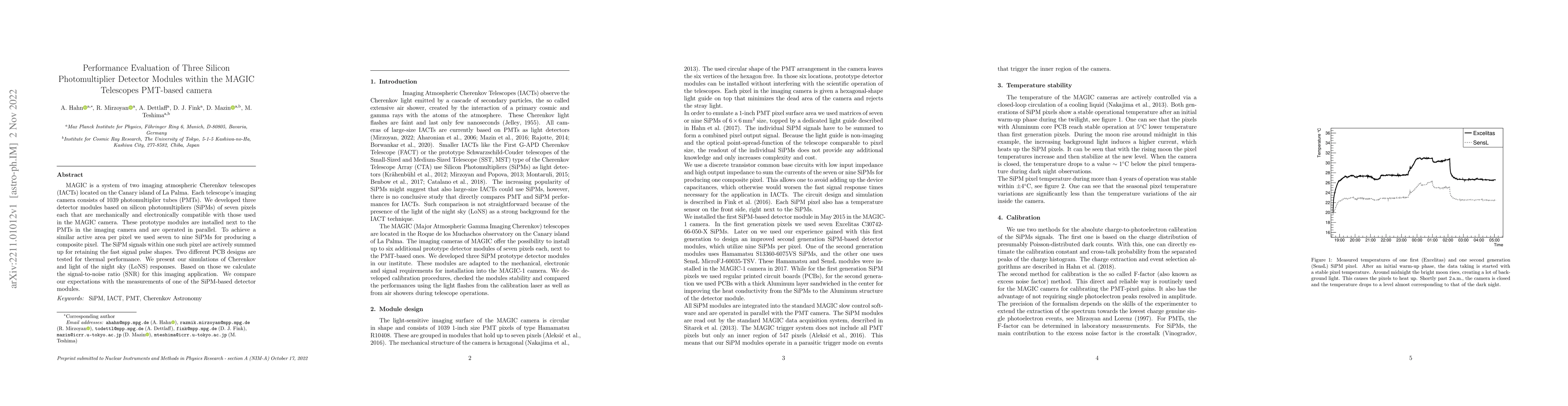Thumbnail for Performance Evaluation of Three Silicon Photomultiplier Detector Modules
  within the MAGIC Telescopes PMT-based camera