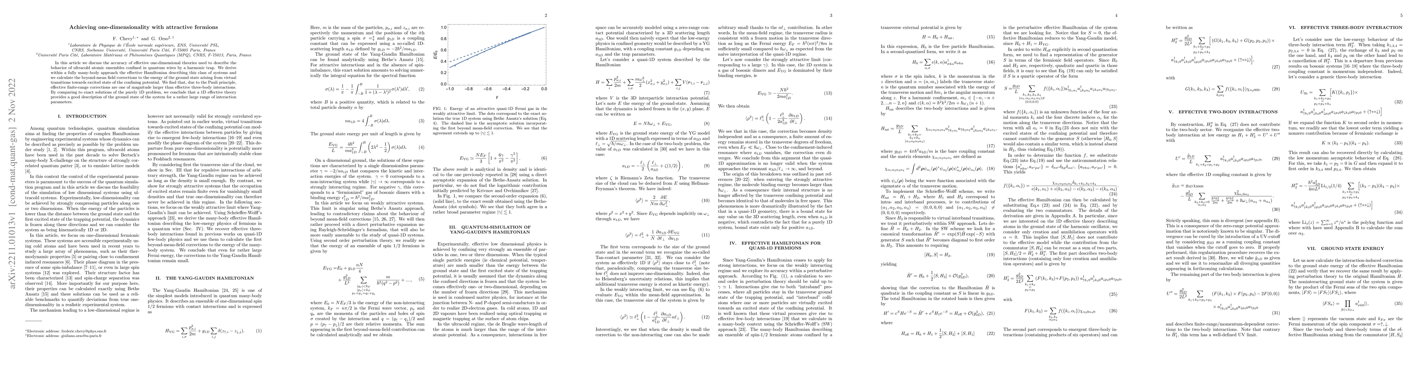 Thumbnail for Achieving one-dimensionality with attractive fermions