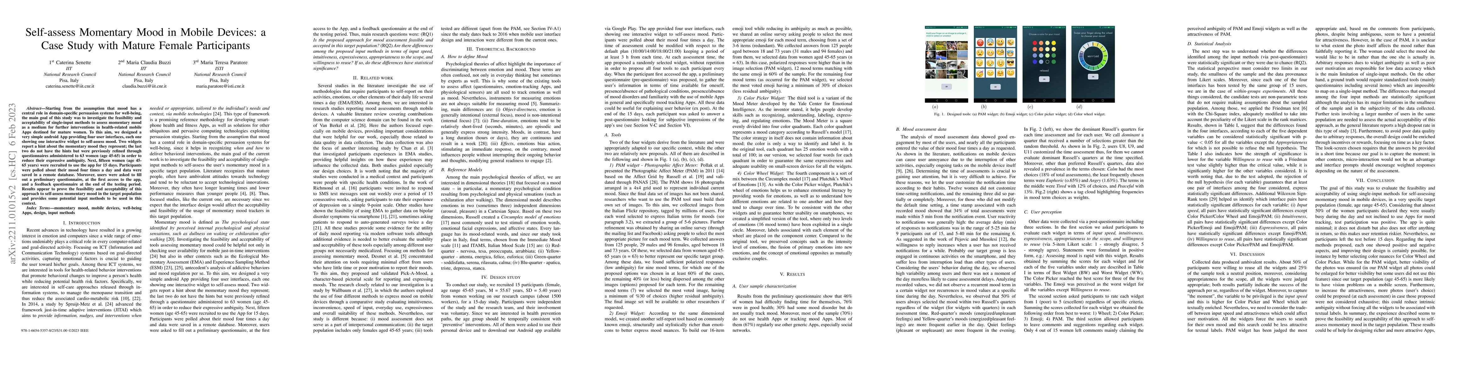 Thumbnail for Self-assess Momentary Mood in Mobile Devices: a Case Study with Mature
  Female Participants