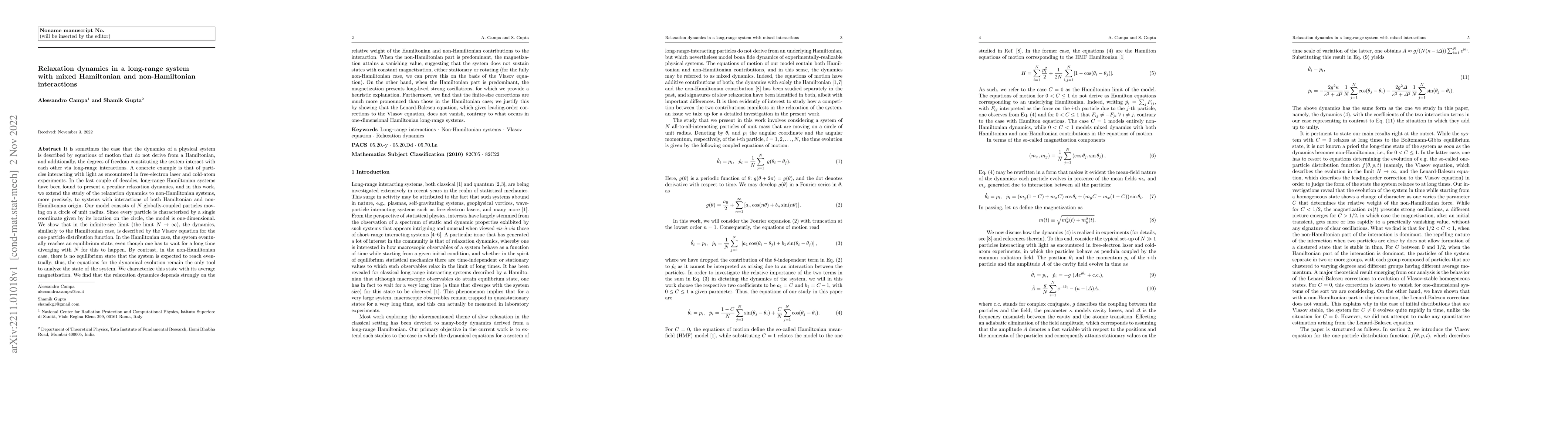 Thumbnail for Relaxation dynamics in a long-range system with mixed Hamiltonian and
  non-Hamiltonian interactions