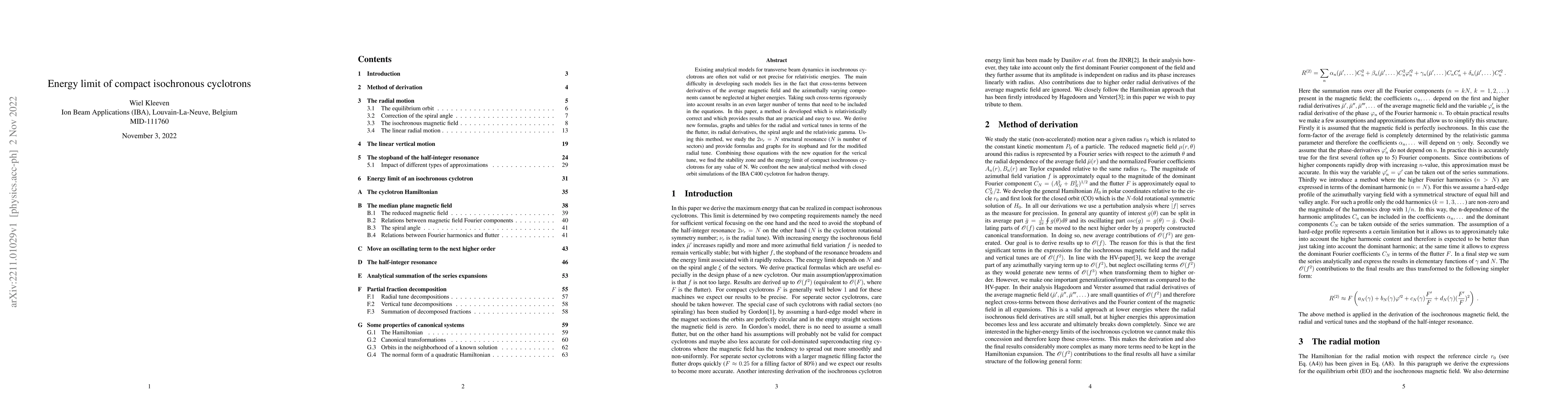Thumbnail for Energy limit of compact isochronous cyclotrons