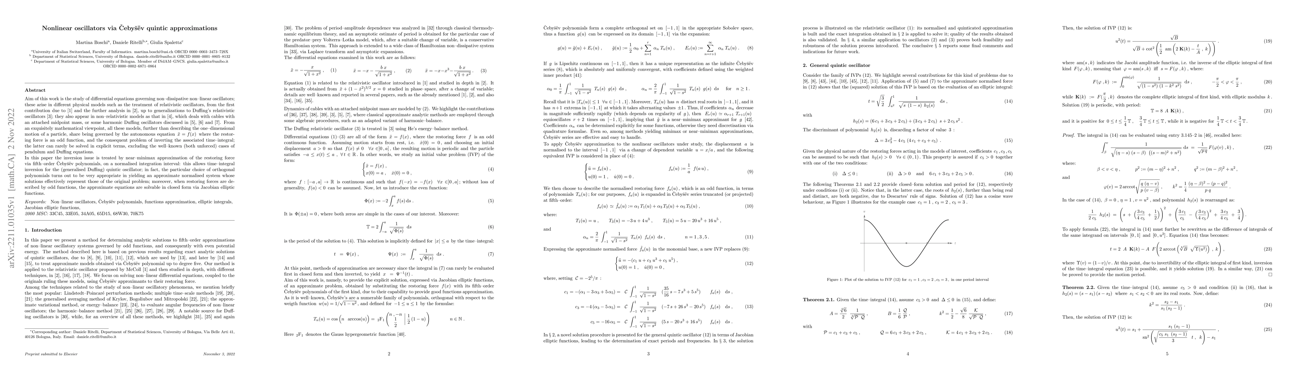 Thumbnail for Nonlinear oscillators via \v{C}eby\v{s}\"ev quintic approximations