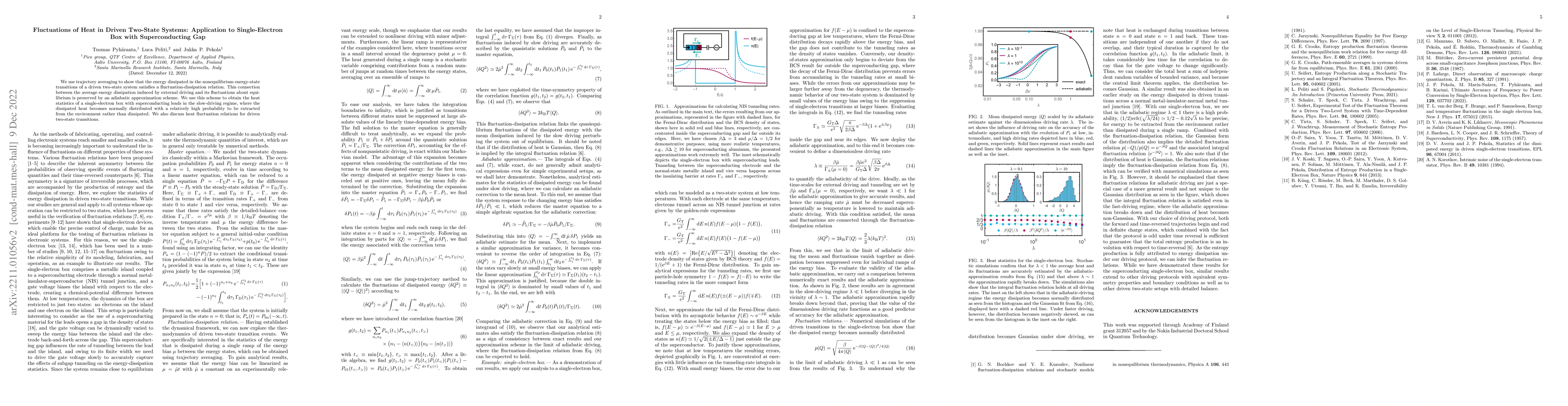 Thumbnail for Fluctuations of Heat in Driven Two-State Systems: Application to
  Single-Electron Box with Superconducting Gap