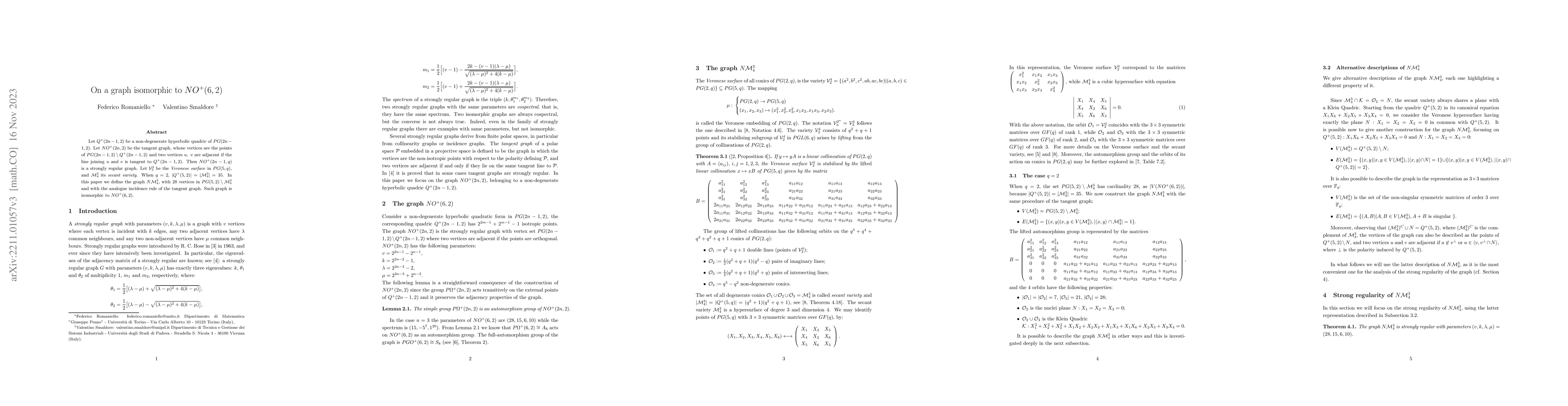 Thumbnail for On a graph isomorphic to $NO^{+}(6,2)$