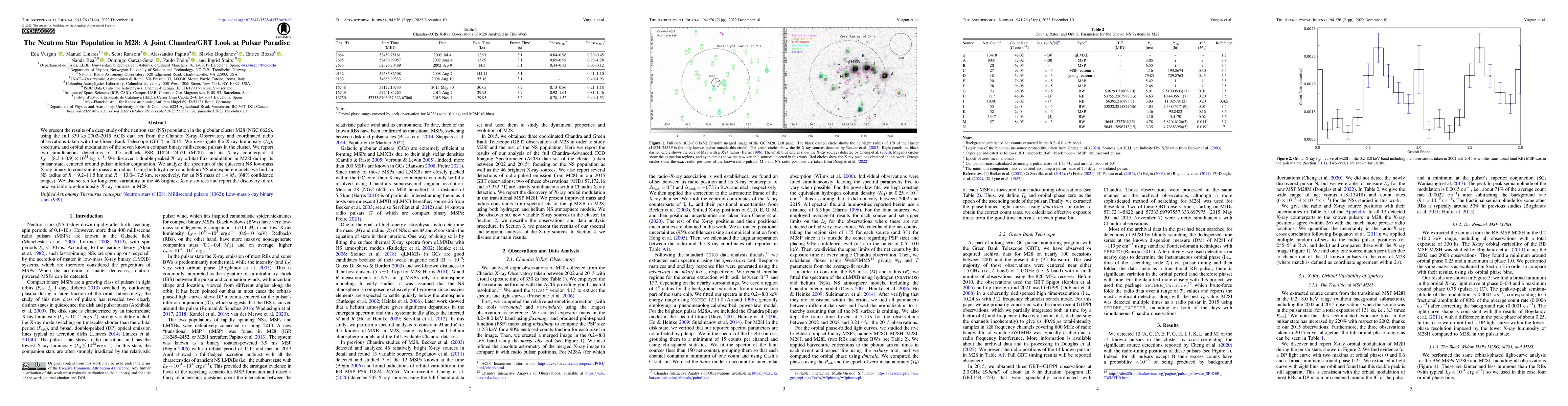 Thumbnail for The neutron star population in M28: a joint Chandra/GBT look at pulsar
  paradise