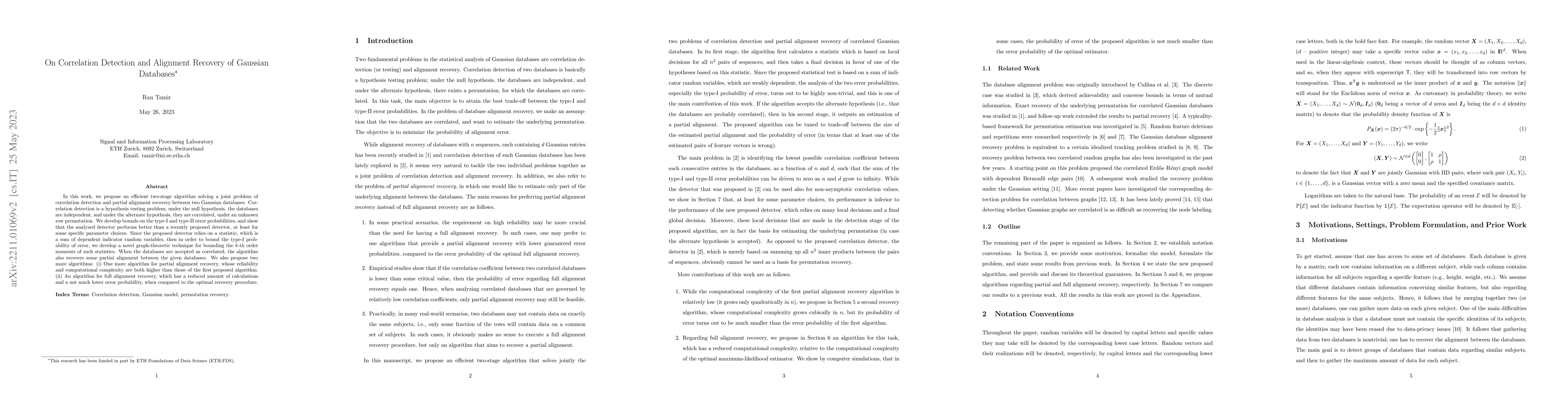 Thumbnail for On Correlation Detection and Alignment Recovery of Gaussian Databases