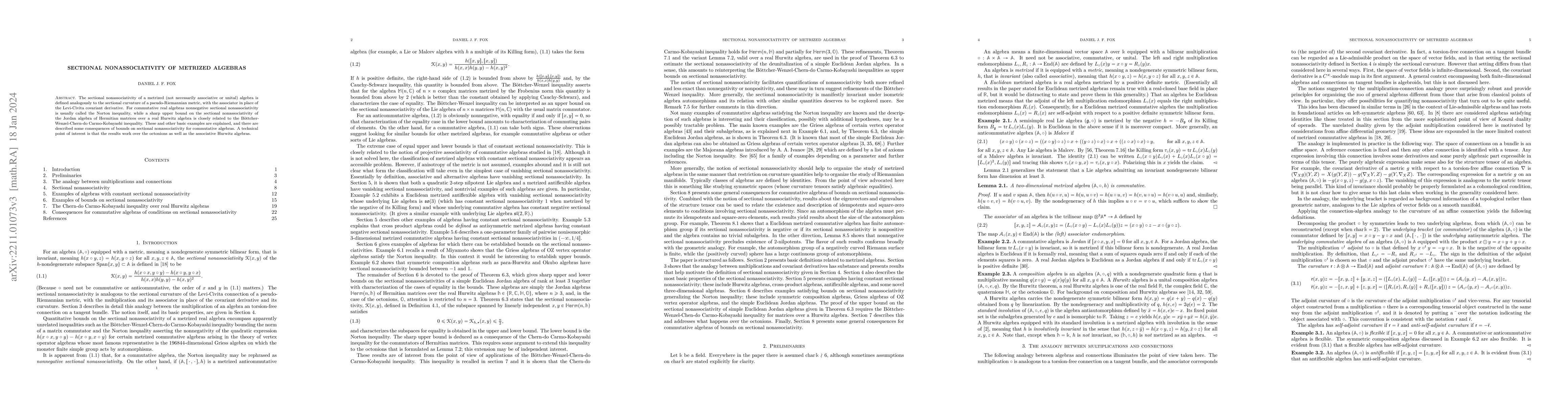 Thumbnail for Sectional nonassociativity of metrized algebras