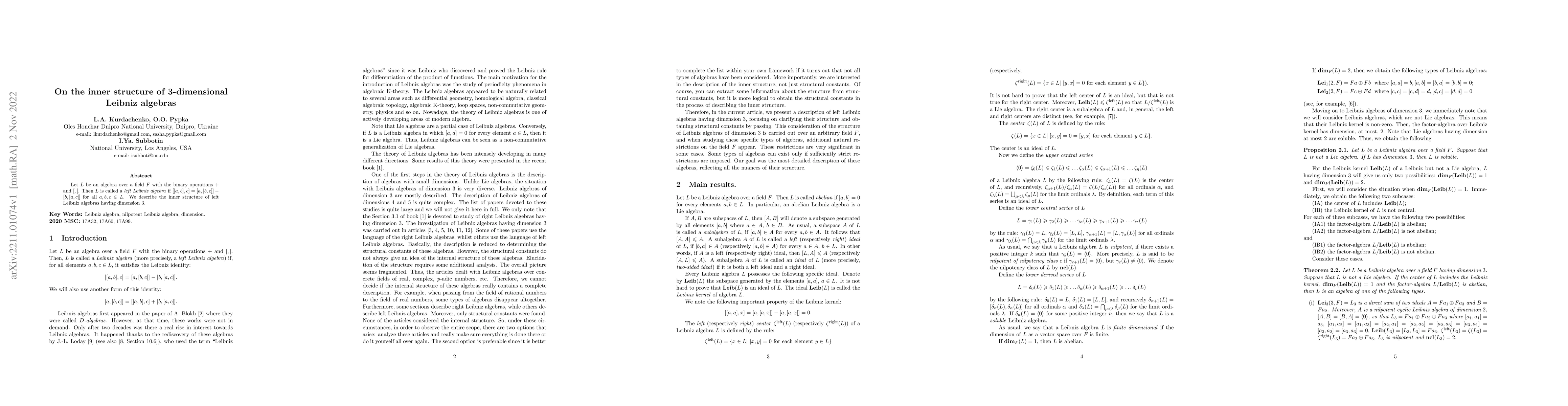 Thumbnail for On the inner structure of 3-dimensional Leibniz algebras