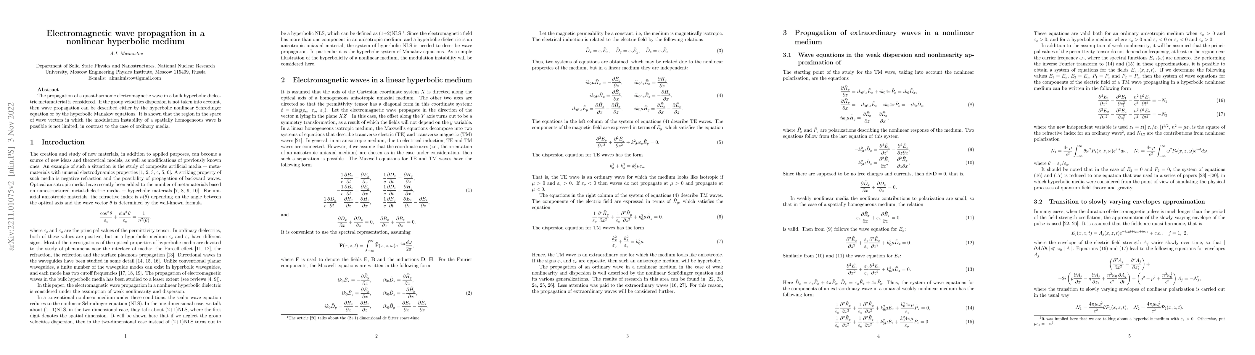 Thumbnail for Electromagnetic wave propagation in a nonlinear hyperbolic medium