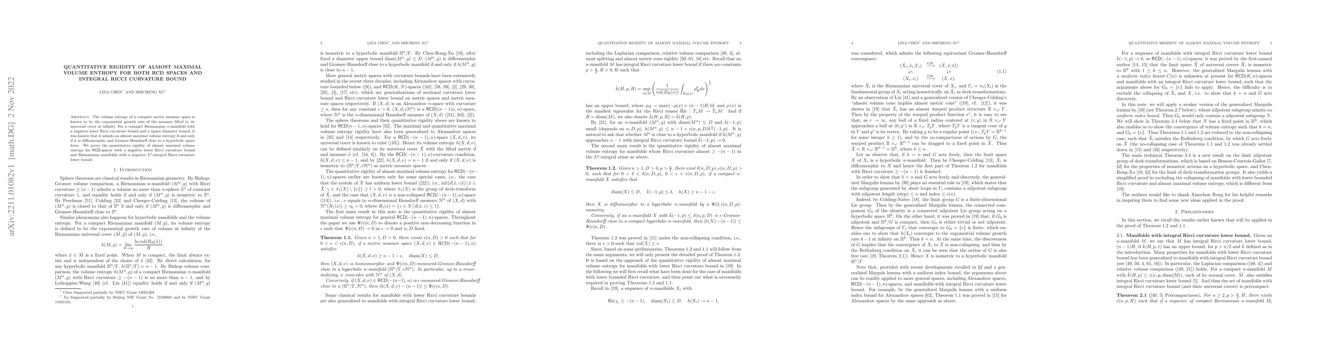 Thumbnail for Quantitative rigidity of almost maximal volume entropy for both RCD
  spaces and integral Ricci curvature bound