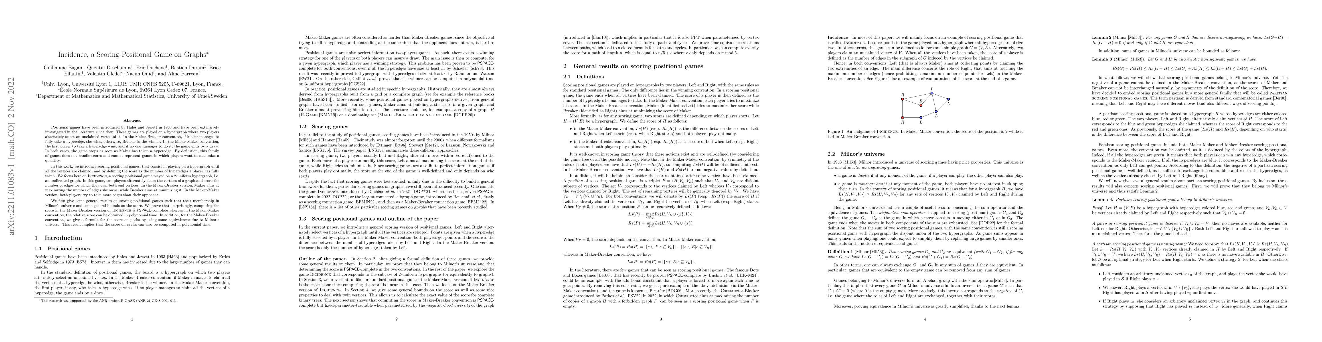Thumbnail for Incidence, a Scoring Positional Game on Graphs
