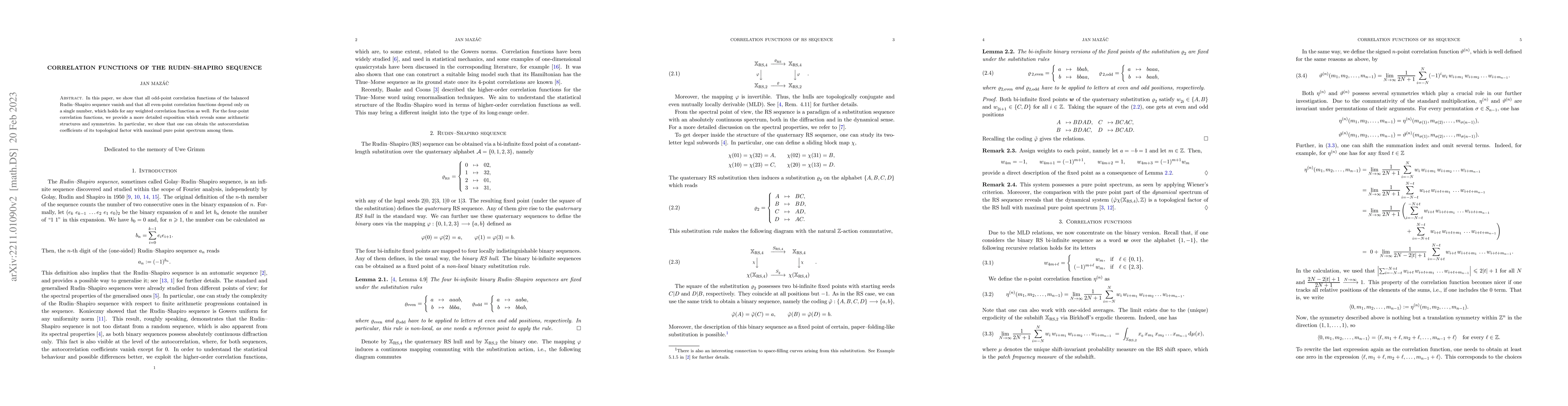 Thumbnail for Correlation functions of the Rudin-Shapiro sequence