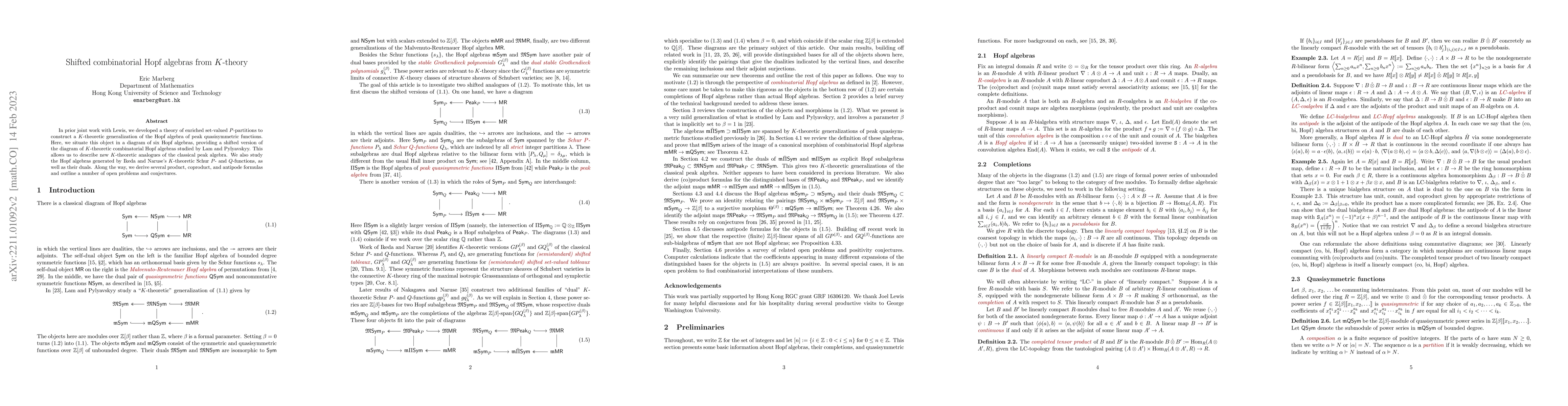 Thumbnail for Shifted combinatorial Hopf algebras from $K$-theory