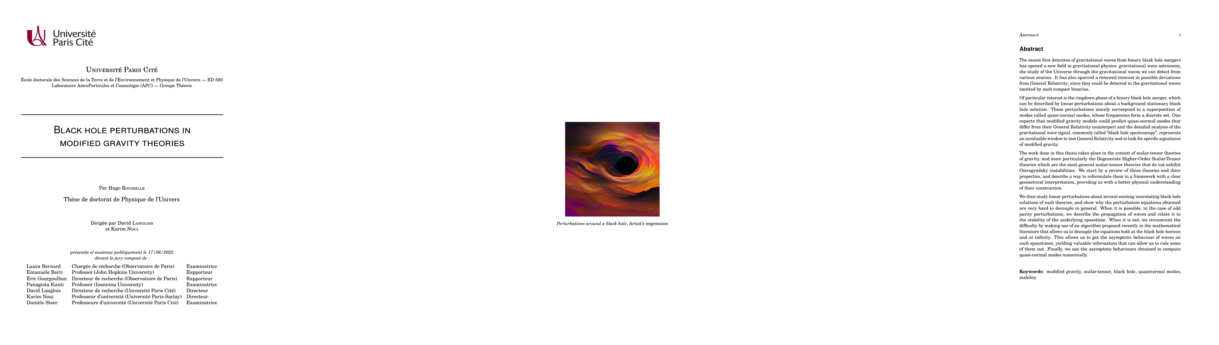 Thumbnail for Black hole perturbations in modified gravity theories