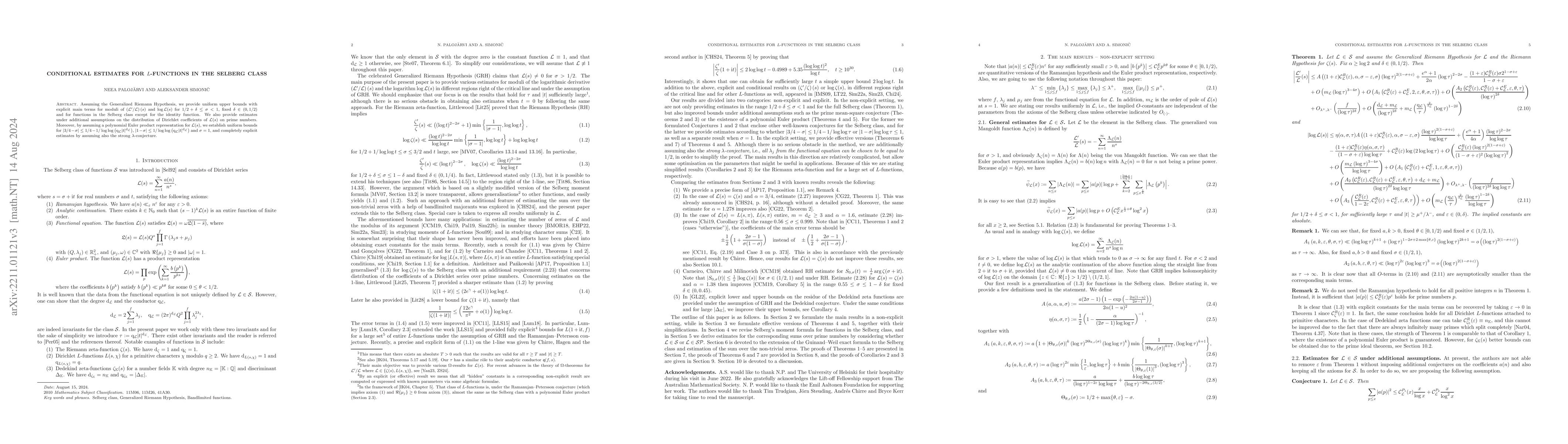 Thumbnail for Conditional estimates for $L$-functions in the Selberg class