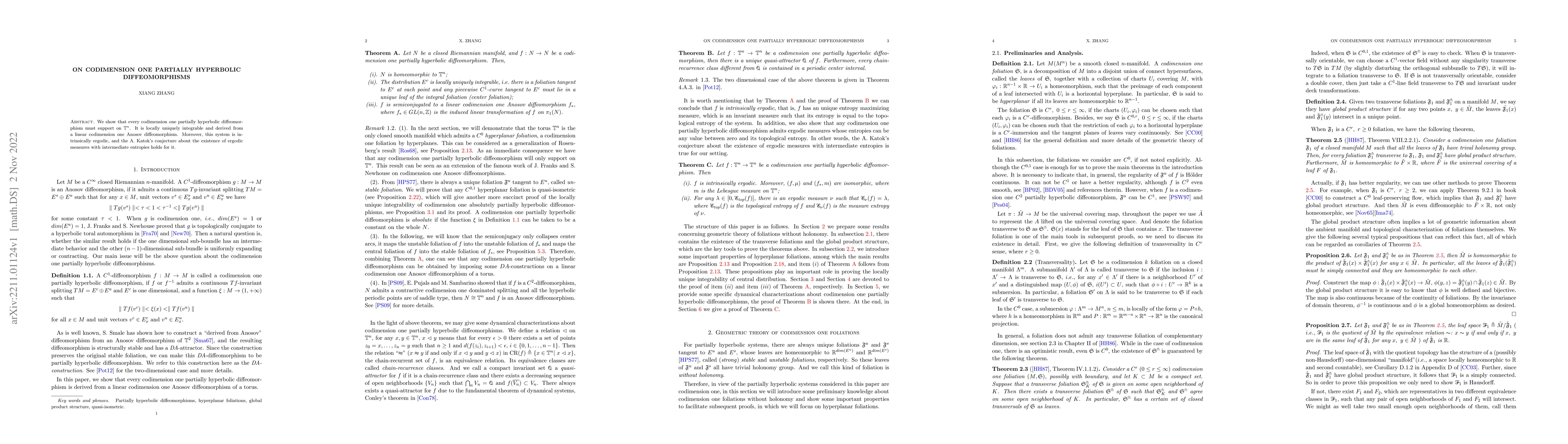Thumbnail for On codimension one partially hyperbolic diffeomorphisms