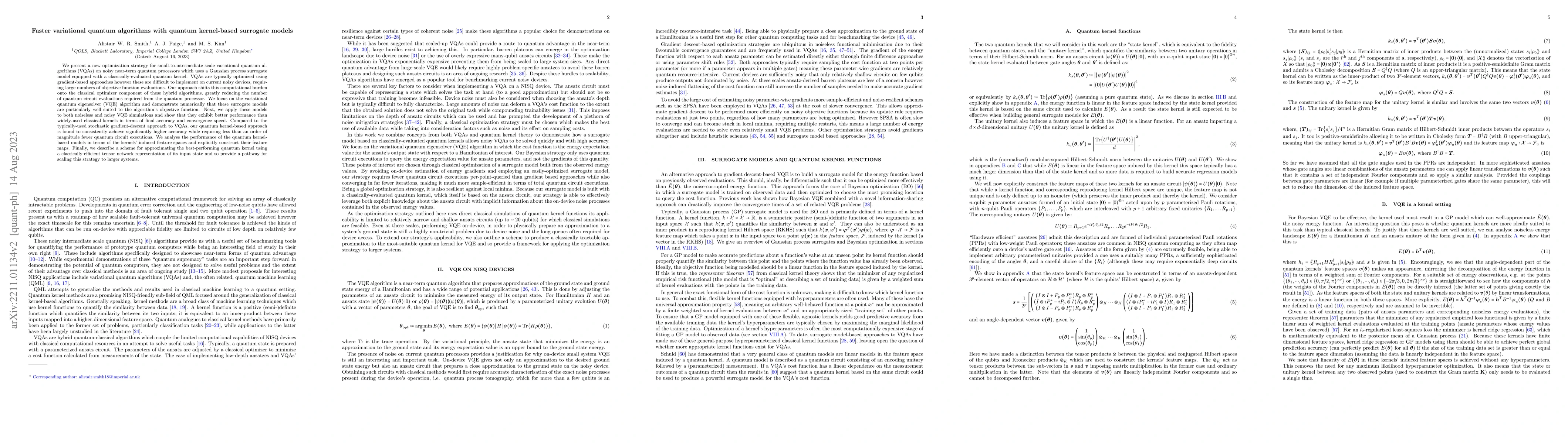 Thumbnail for Faster variational quantum algorithms with quantum kernel-based
  surrogate models